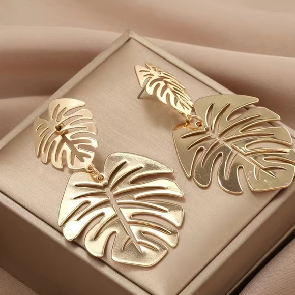 Jewelry - New Palm Leaf Earrings Perfect for Vacation- Fashion Earrings in Gold Tone